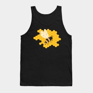 Cute Black Bee on Yellow Honeycomb Tank Top